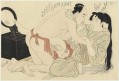 Un hombre interrumpe a una mujer que se peina el largo cabello Kitagawa Utamaro Sexual